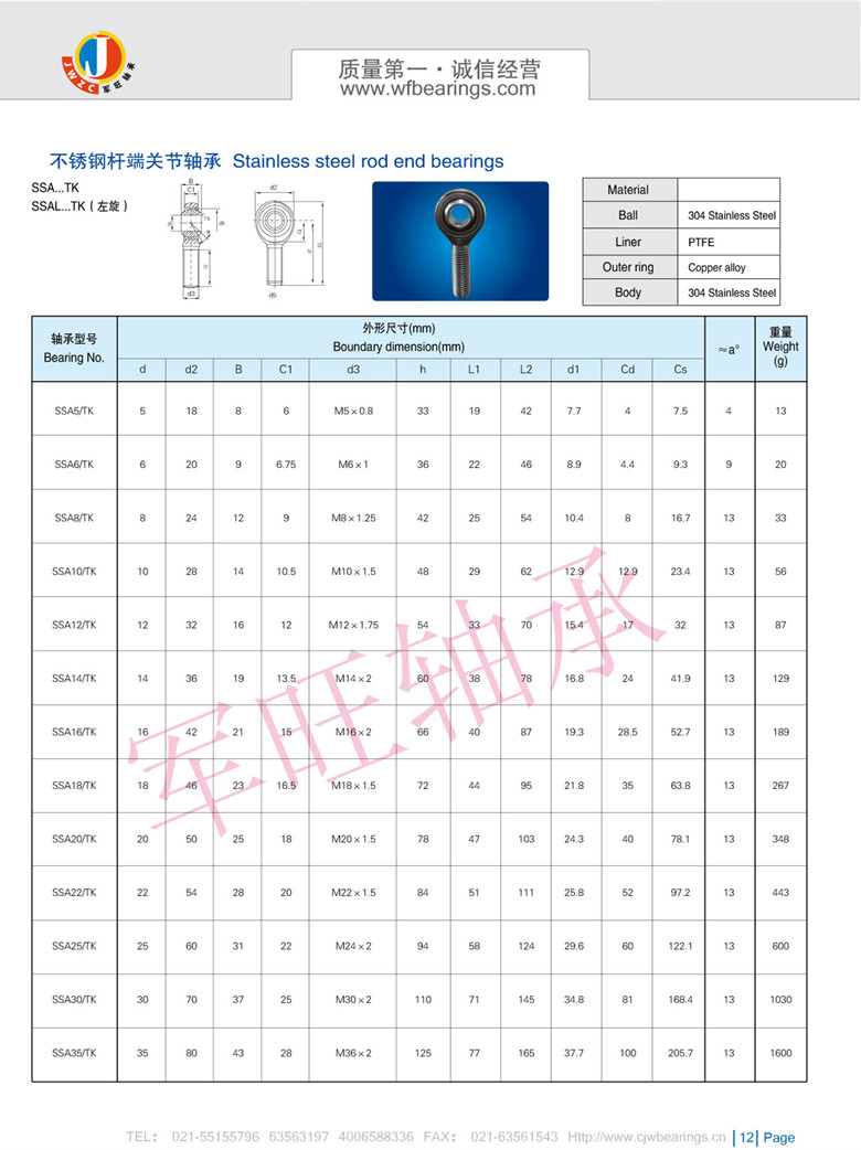 不銹鋼關節軸承
